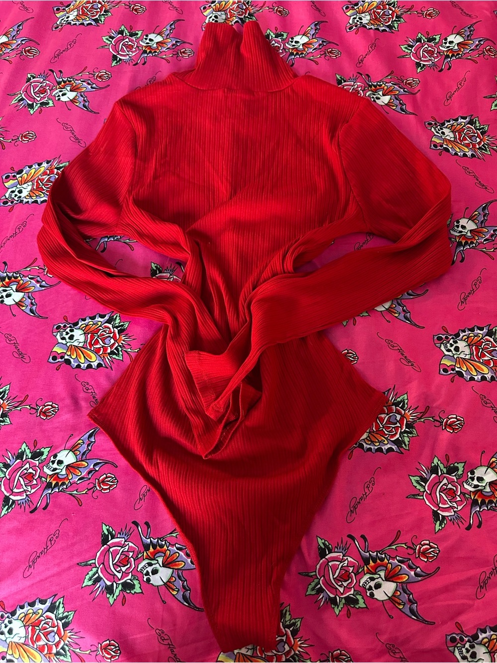 Fashion Nova Ribbed Turtleneck Long Sleeve Bodysuit - Red